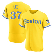 Gold/Light Authentic Bill Lee Men's Boston Red Sox Blue 2021 City Connect Jersey