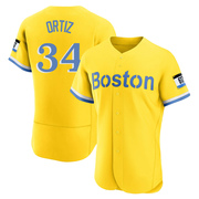 Gold/Light Authentic David Ortiz Men's Boston Red Sox Blue 2021 City Connect Jersey