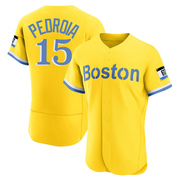 Gold/Light Authentic Dustin Pedroia Men's Boston Red Sox Blue 2021 City Connect Jersey