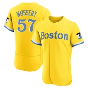 Gold/Light Authentic Greg Weissert Men's Boston Red Sox Blue 2021 City Connect Jersey