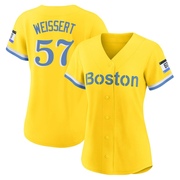 Gold/Light Authentic Greg Weissert Women's Boston Red Sox Blue 2021 City Connect Player Jersey