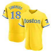 Gold/Light Authentic Hirokazu Sawamura Men's Boston Red Sox Blue 2021 City Connect Jersey