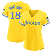 Gold/Light Authentic Hirokazu Sawamura Women's Boston Red Sox Blue 2021 City Connect Player Jersey