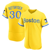 Gold/Light Authentic Rob Refsnyder Men's Boston Red Sox Blue 2021 City Connect Jersey