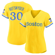 Gold/Light Authentic Rob Refsnyder Women's Boston Red Sox Blue 2021 City Connect Player Jersey