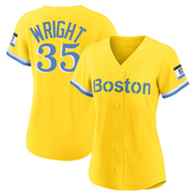 Gold/Light Authentic Steven Wright Women's Boston Red Sox Blue 2021 City Connect Player Jersey