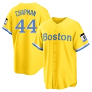 Gold/Light Replica Aroldis Chapman Men's Boston Red Sox Blue 2021 City Connect Player Jersey