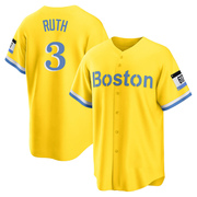 Gold/Light Replica Babe Ruth Men's Boston Red Sox Blue 2021 City Connect Player Jersey