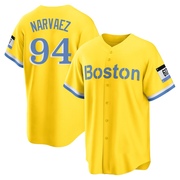 Gold/Light Replica Carlos Narvaez Youth Boston Red Sox Blue 2021 City Connect Player Jersey