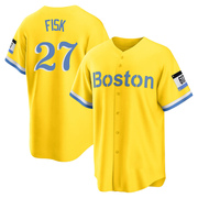 Gold/Light Replica Carlton Fisk Men's Boston Red Sox Blue 2021 City Connect Player Jersey