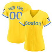 Gold/Light Replica Custom Women's Boston Red Sox Blue 2021 City Connect Player Jersey