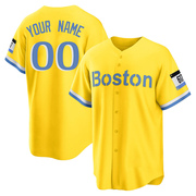 Gold/Light Replica Custom Youth Boston Red Sox Blue 2021 City Connect Player Jersey