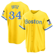 Gold/Light Replica David Ortiz Men's Boston Red Sox Blue 2021 City Connect Player Jersey