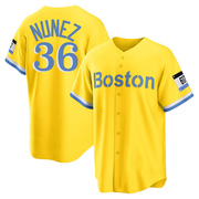 Gold/Light Replica Eduardo Nunez Men's Boston Red Sox Blue 2021 City Connect Player Jersey