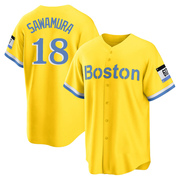 Gold/Light Replica Hirokazu Sawamura Men's Boston Red Sox Blue 2021 City Connect Player Jersey