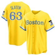 Gold/Light Replica Justin Slaten Youth Boston Red Sox Blue 2021 City Connect Player Jersey