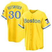 Gold/Light Replica Rob Refsnyder Youth Boston Red Sox Blue 2021 City Connect Player Jersey