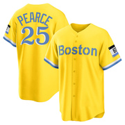 Gold/Light Replica Steve Pearce Men's Boston Red Sox Blue 2021 City Connect Player Jersey