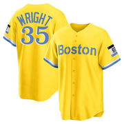 Gold/Light Replica Steven Wright Men's Boston Red Sox Blue 2021 City Connect Player Jersey