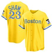 Gold/Light Replica Travis Shaw Men's Boston Red Sox Blue 2021 City Connect Player Jersey