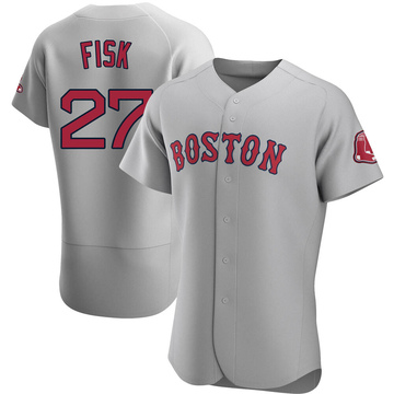 Women's Majestic Boston Red Sox #27 Carlton Fisk Authentic Grey Road MLB  Jersey