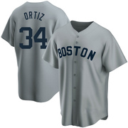 Gray Replica David Ortiz Men's Boston Red Sox Road Cooperstown Collection Jersey